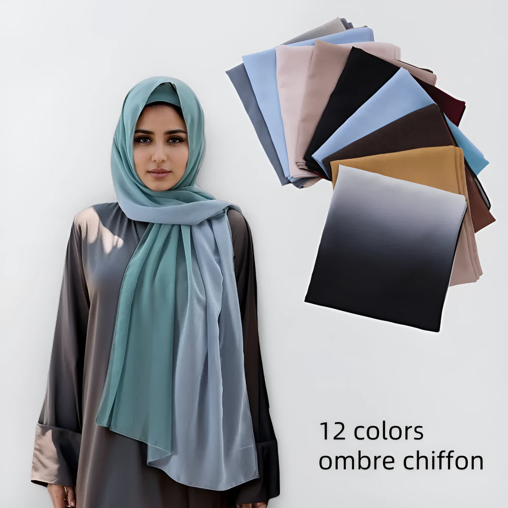 Long lightweight chiffon scarf with bubble towel texture draped to show its length and soft drape.