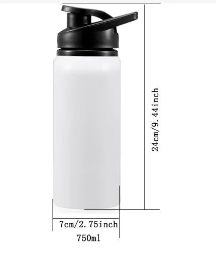 White aluminium sports water bottle for cycling and outdoor activities in 600ml and 750ml sizes