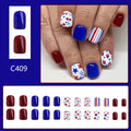 Short glossy red and blue strawberry cherry Independence Day nail stickers - 24 piece set with C409 pattern