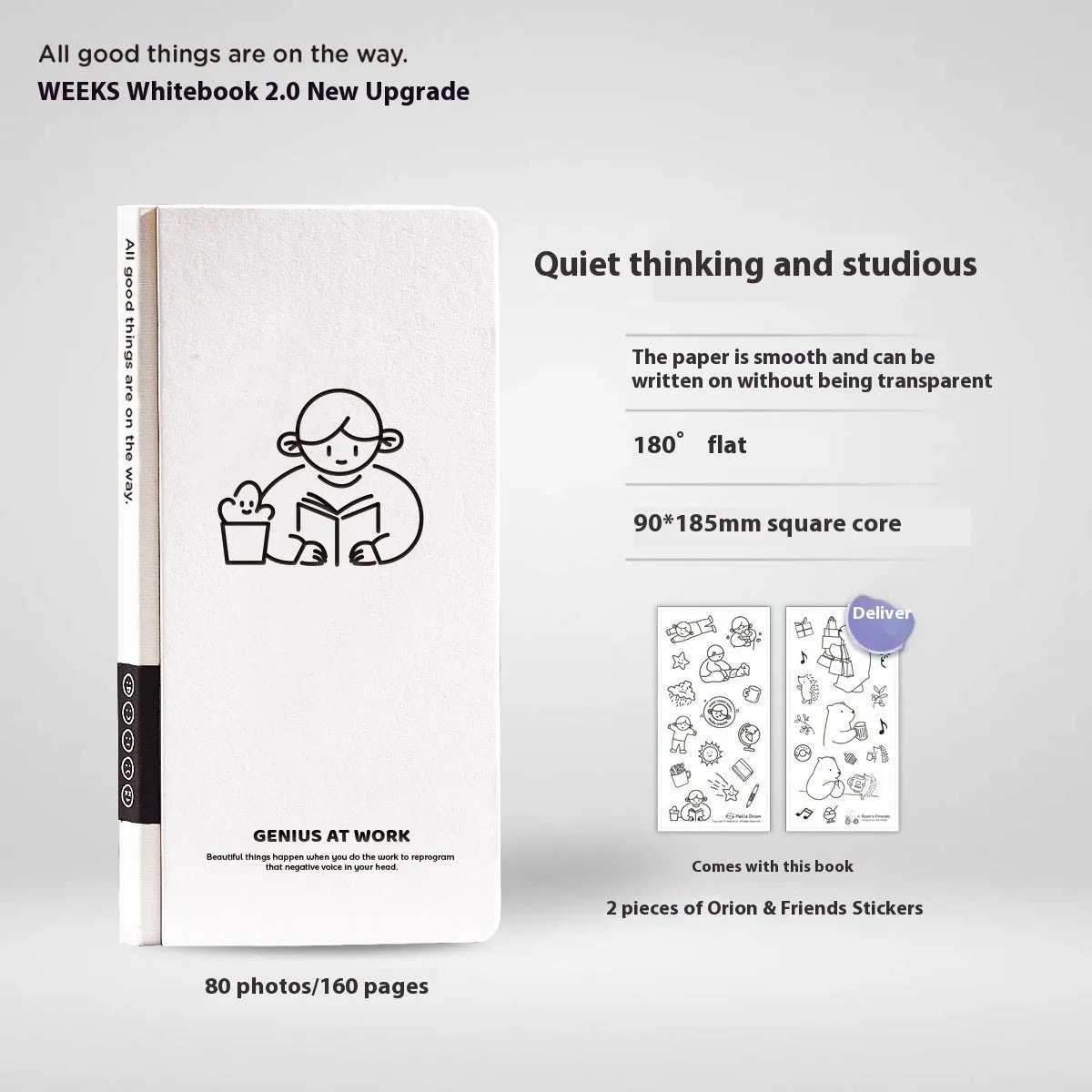 Small white paper notebook with plaid interior and simple cute style, includes stickers.