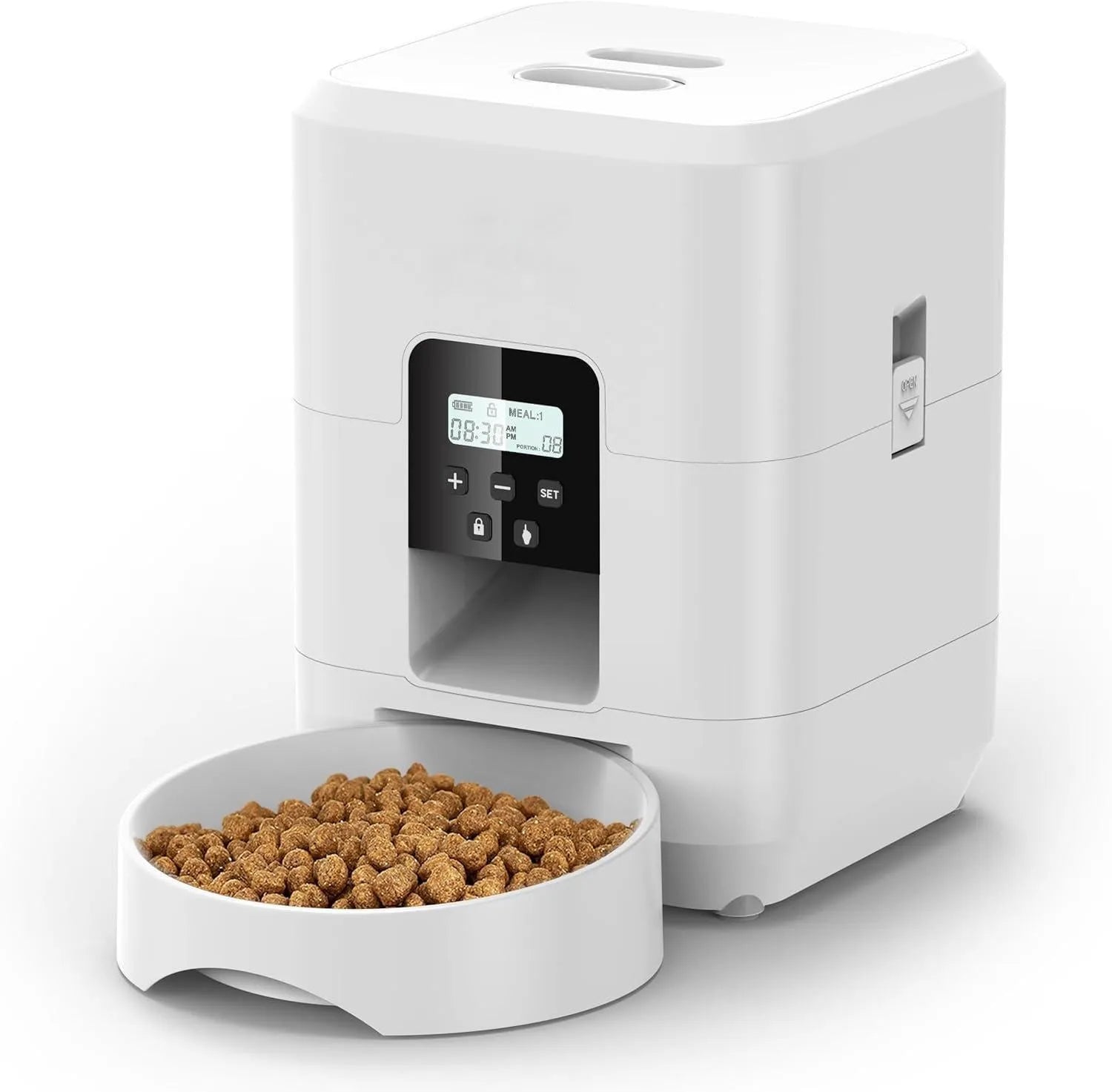 White WiFi automatic pet feeder with British plug for cats with feeding tableware