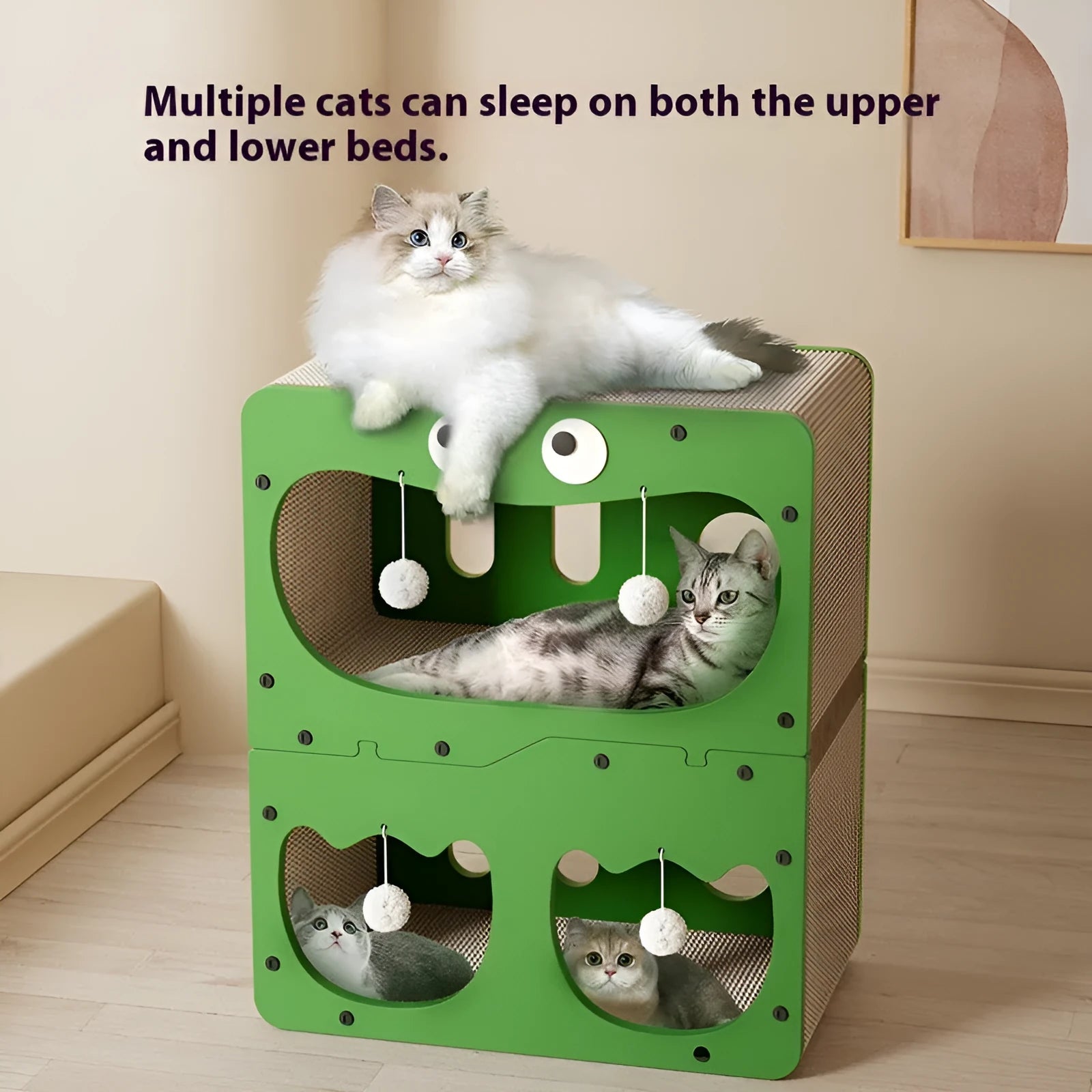 Double layer cat scratching board with attached enclosed cat nest in selected style