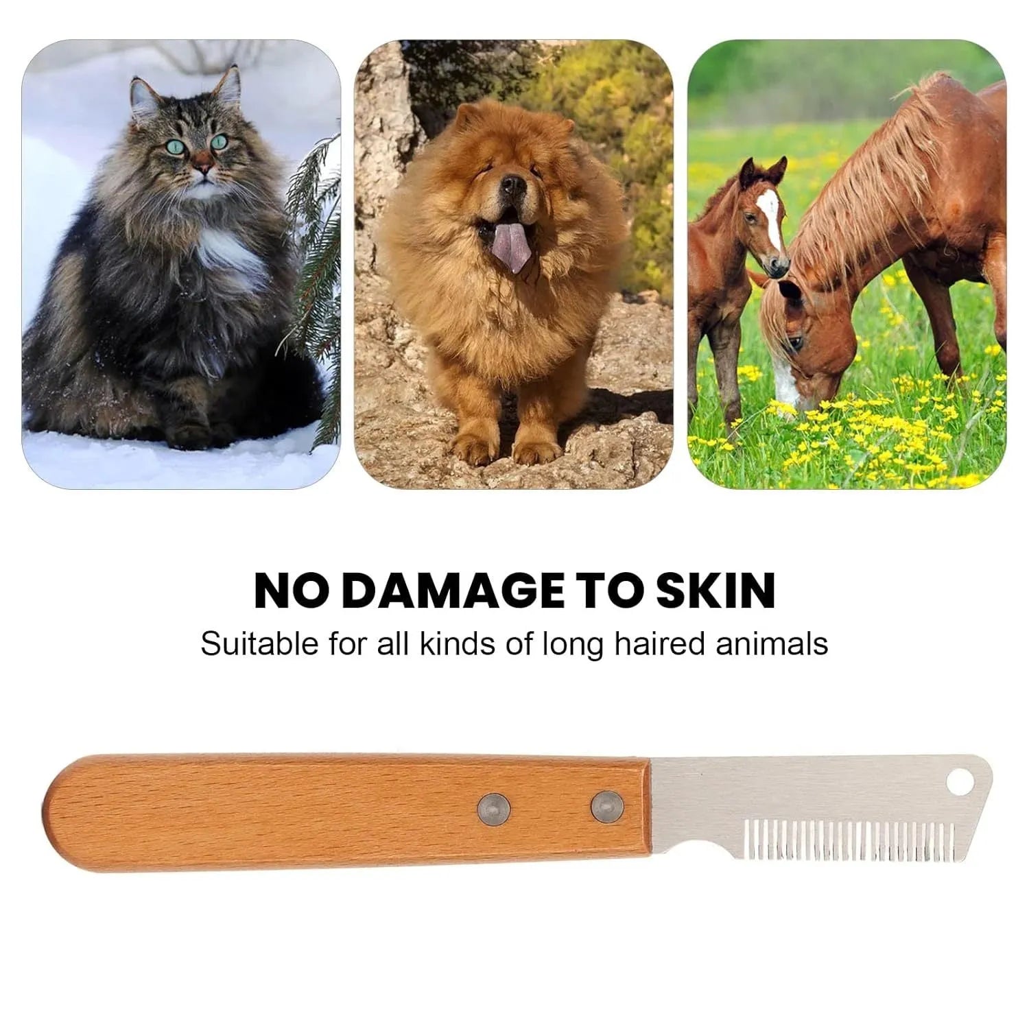 Pet stripping comb with wood handle and metal fittings for dog and cat grooming