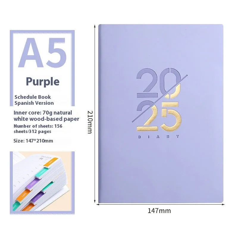 A5 soft faux leather daily schedule book open showing Dorian paper pages