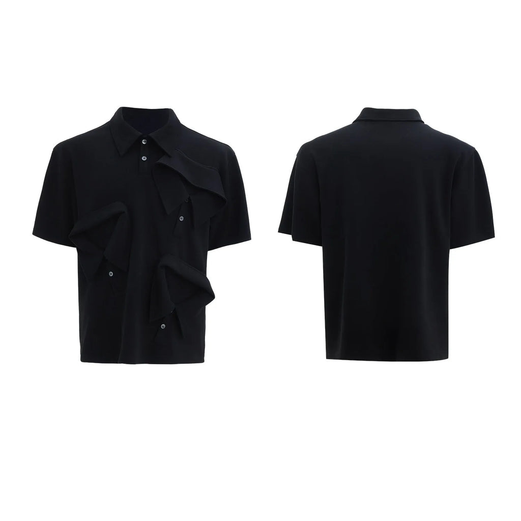 Men's deconstructed multi-collar polo shirt with geometric pattern in loose fit