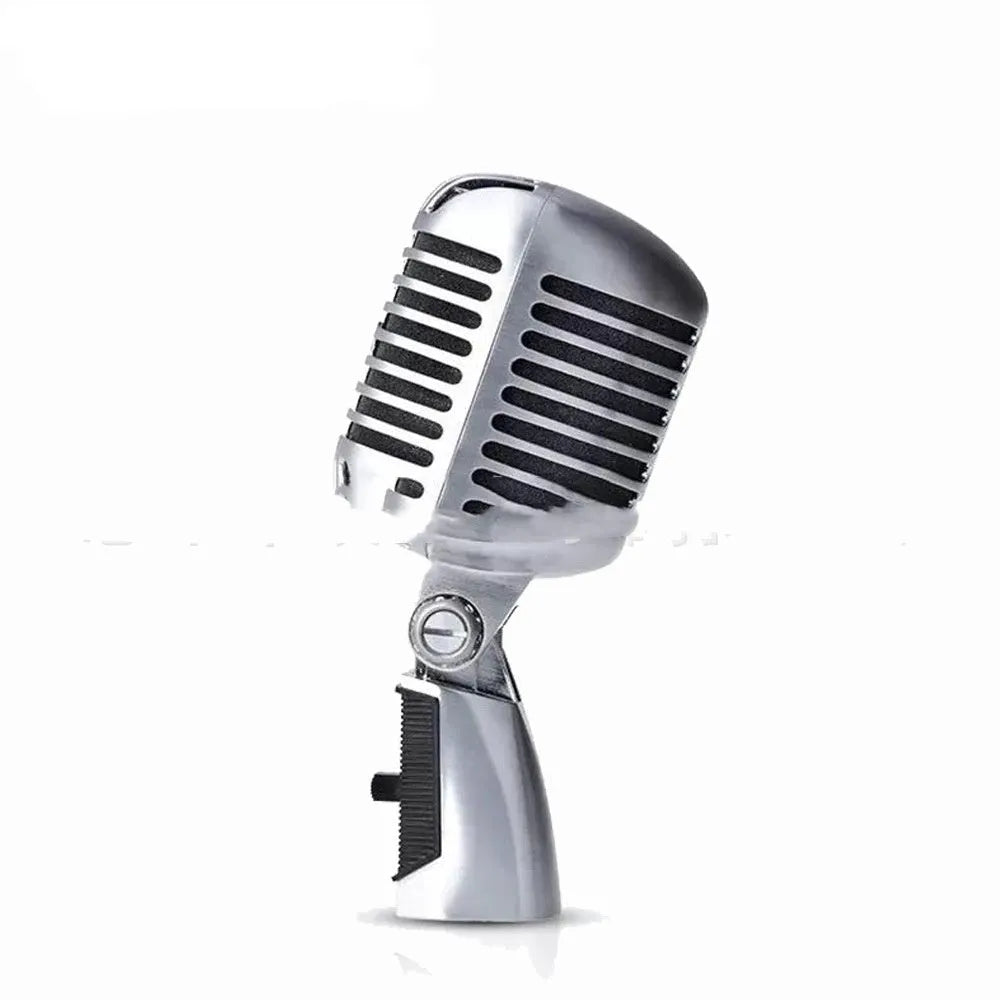 Classic retro dynamic microphone in all-metal gold, silver, or rose gold finish for stage performance.