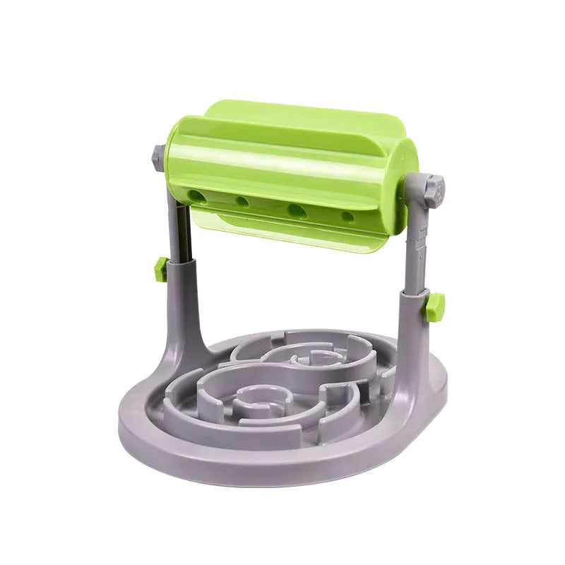 Blue adjustable height interactive dog and cat puzzle feeder slow food bowl toy