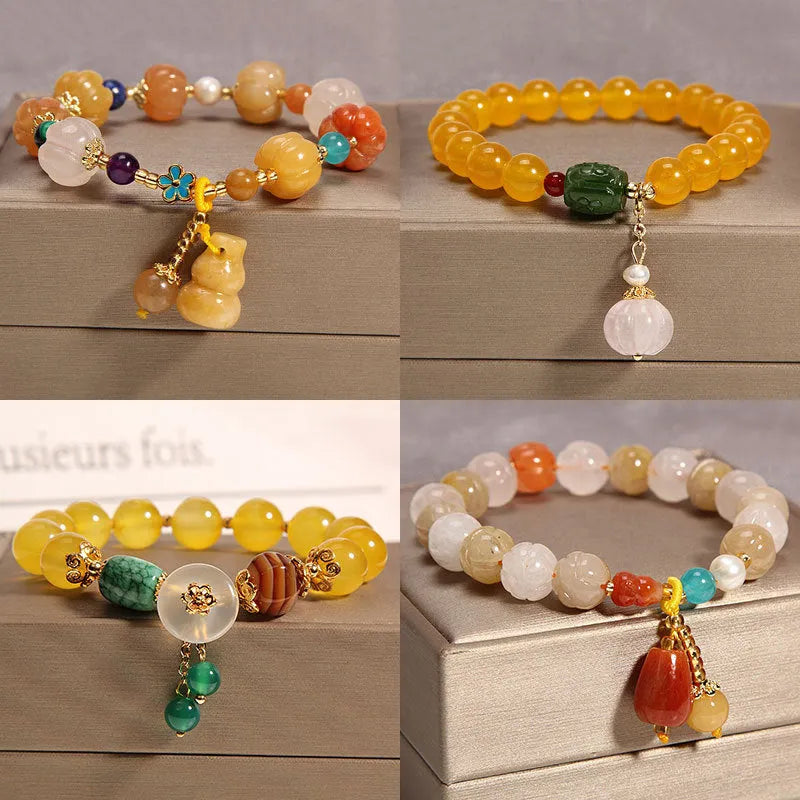 Khaki agate crystal bracelet with gold silk thread in Japanese South Korean style women's jewellery