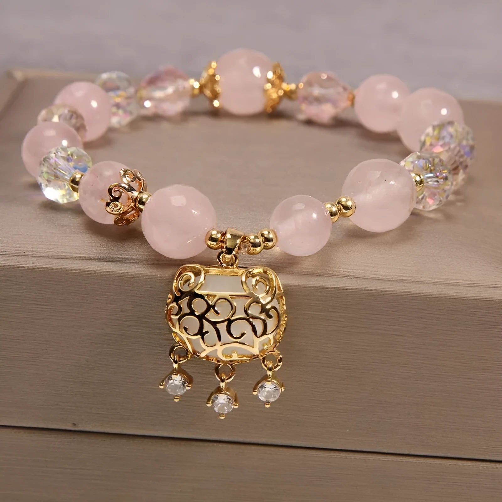 Khaki agate crystal bracelet with gold silk thread in Japanese South Korean style women's jewellery