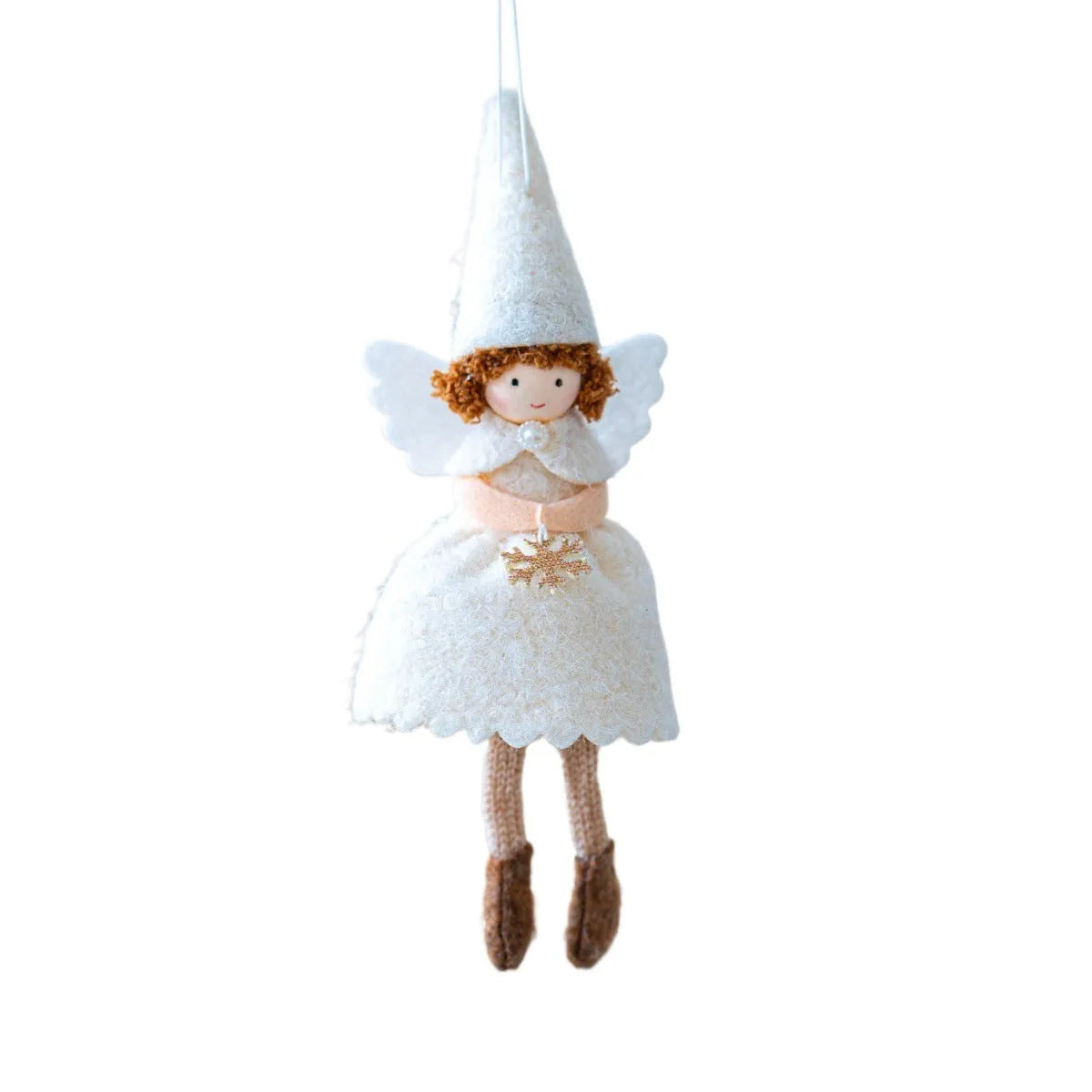 White and pink cloth Christmas angel skirt pendant ornament with felt detailing