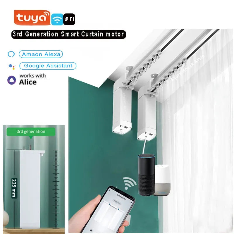 Smart electric curtain with rechargeable lithium battery, aluminium track, remote control and motor