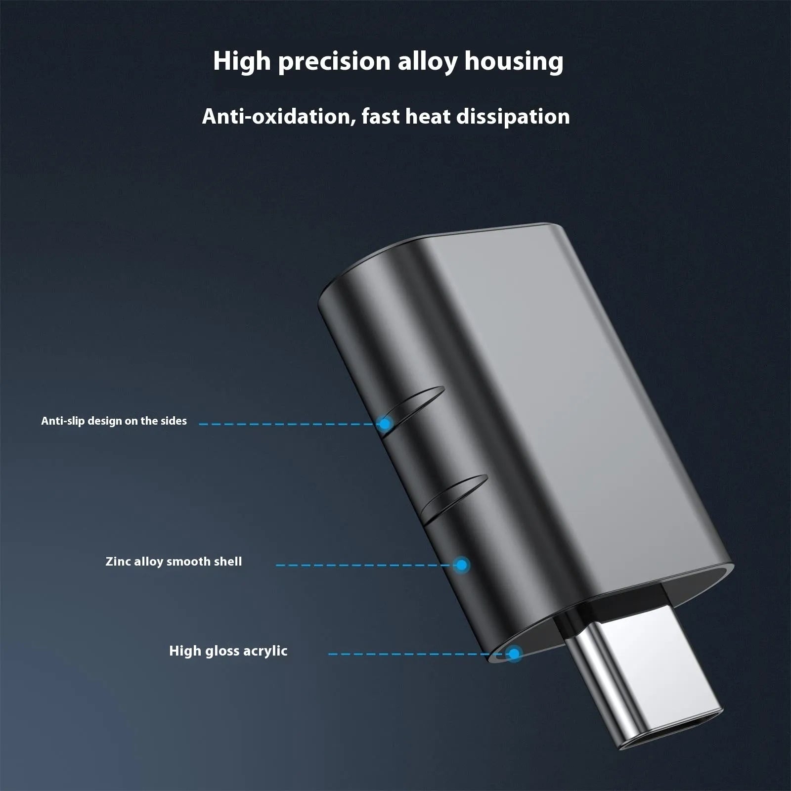USB-C to USB-A converter adapter with metallic zinc alloy shell in multiple colour options