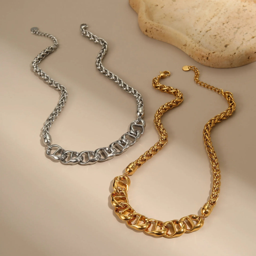 Gold plated stainless steel geometric pendant necklace on regular chain for women