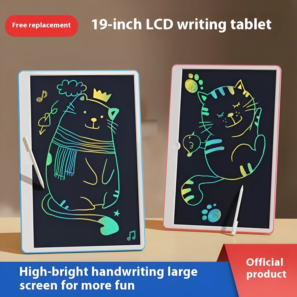 19-inch LCD charging drawing board for children in blue and white colour scheme.