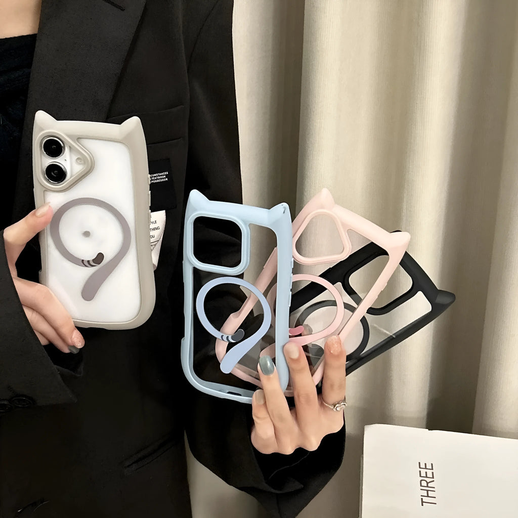 Transparent acrylic and TPU two-piece phone case for iPhone 17 models on a table.