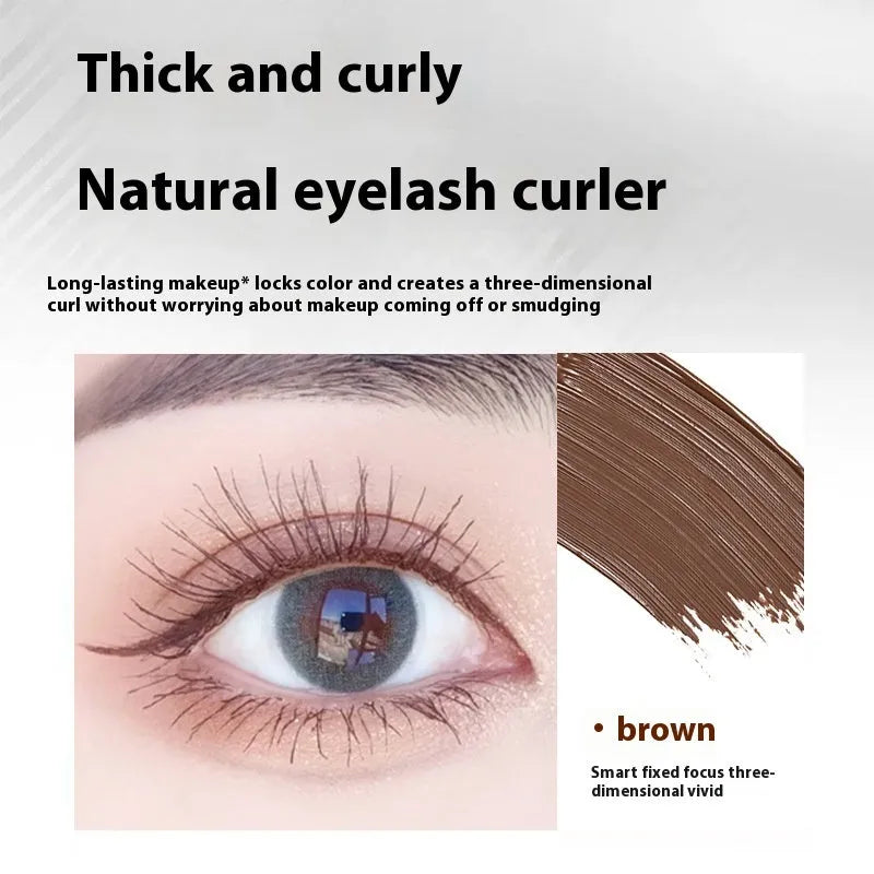 Waterproof long thick steel tube mascara in black and brown shades with optional eyelash curler