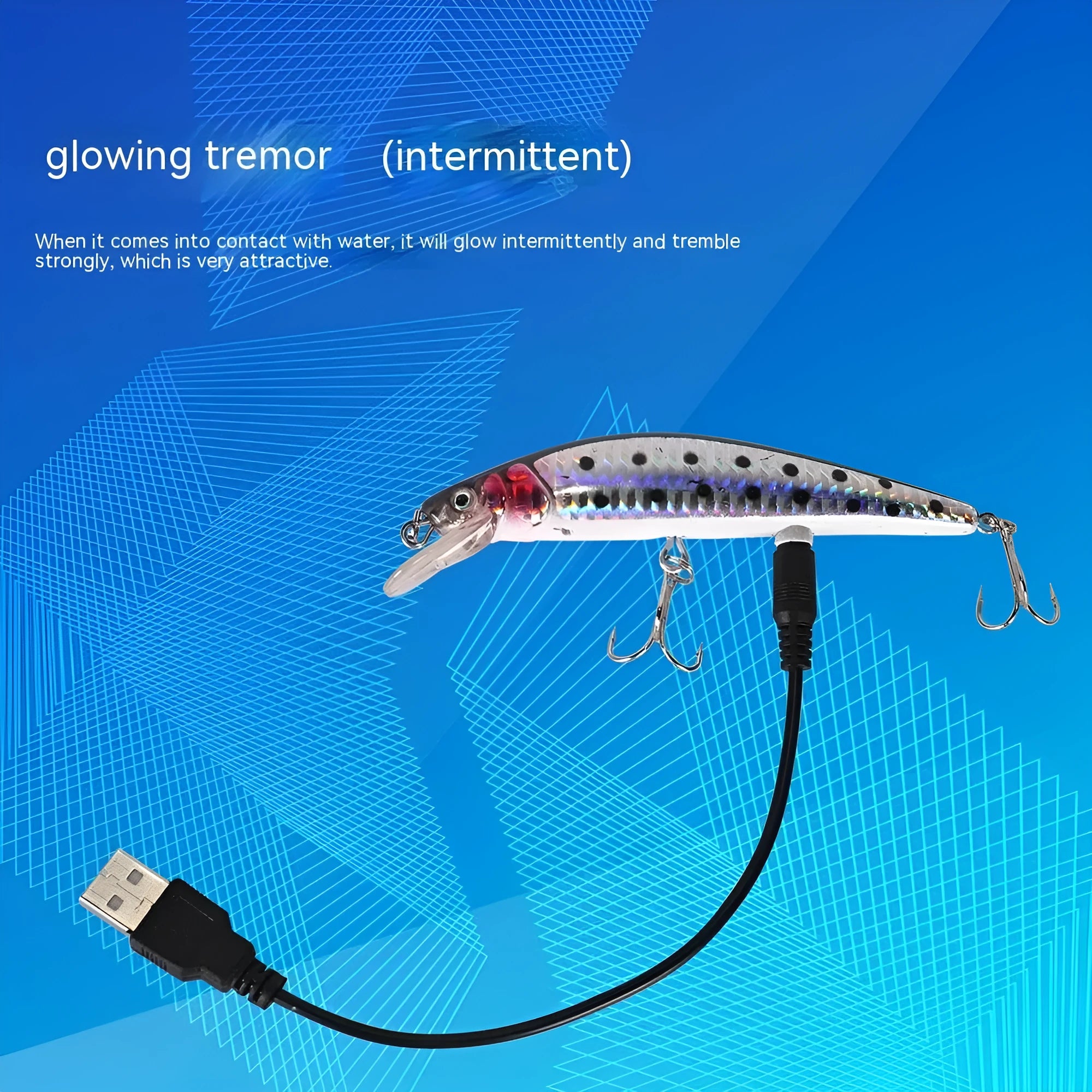 USB rechargeable floating mino fishing bait lamp with colourful design and blister packaging