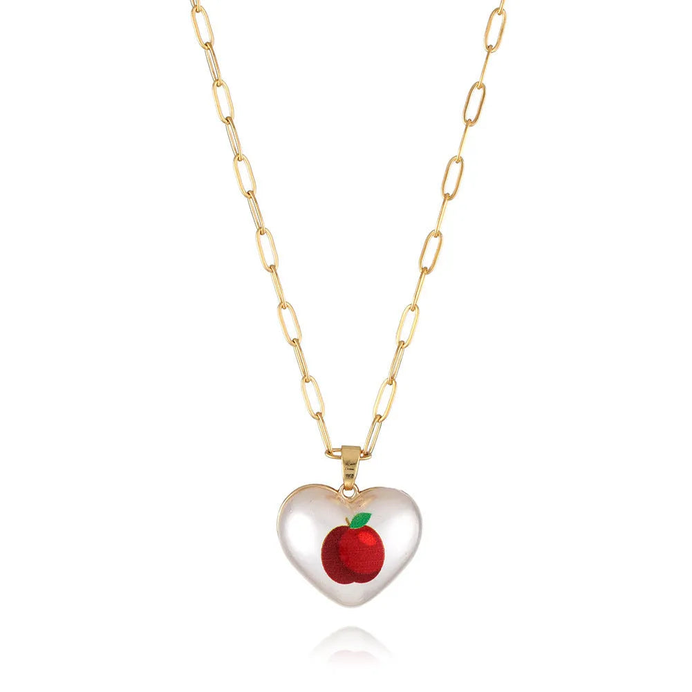 Heart-shaped necklace with a choice of fruit pendant charms on an adjustable chain.
