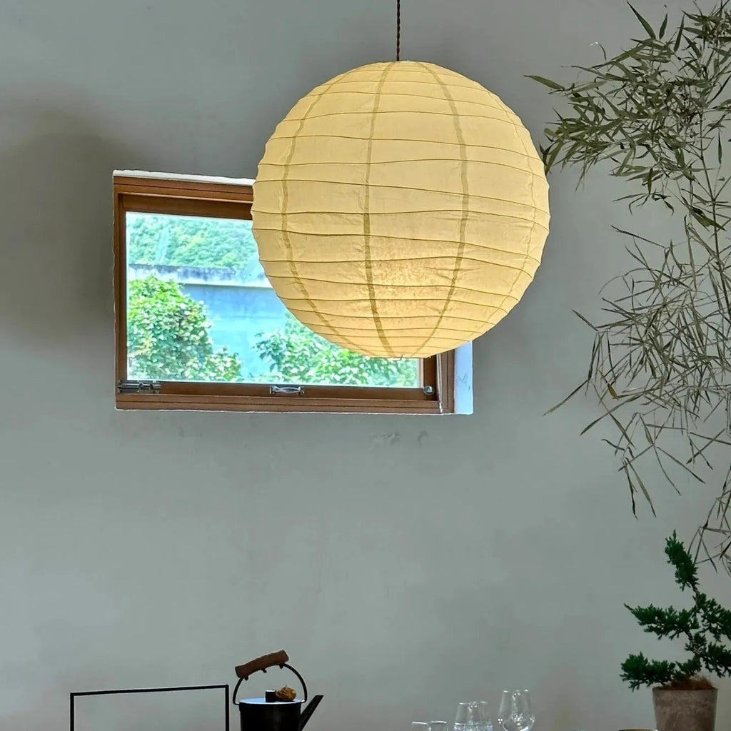 Japanese-style rice paper chandelier lamp in 30cm, 45cm, or 55cm diameter with three-colour adjustable light.