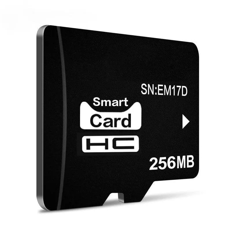 256MB TF format memory card with compact dimensions, presented in packaging.