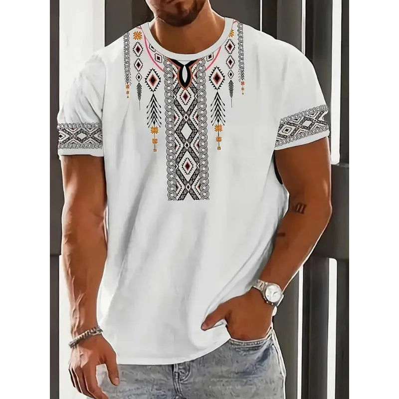 Men's loose fit short-sleeved t-shirt with digital 3D striped printing in casual style