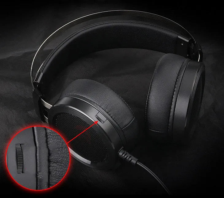 Black wired computer gaming headset with 2 metre cable and 3.5mm connector