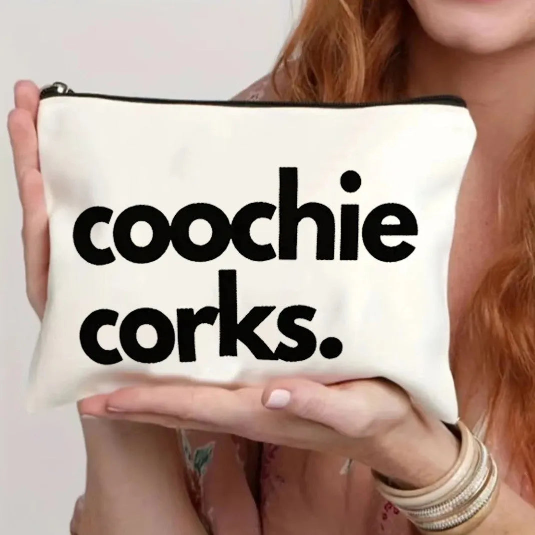 Canvas-style polyester cosmetics bag with a zipper, shown in multiple colour options.