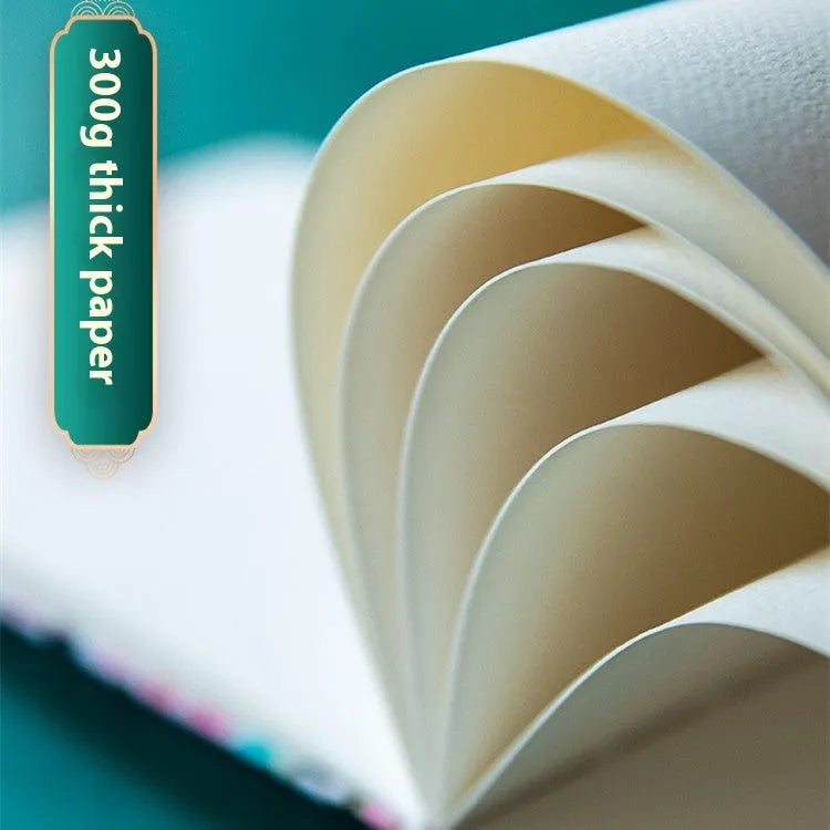 Feiluniao handmade fabric watercolour sketchbook with colourful themed cover, 185mm long.