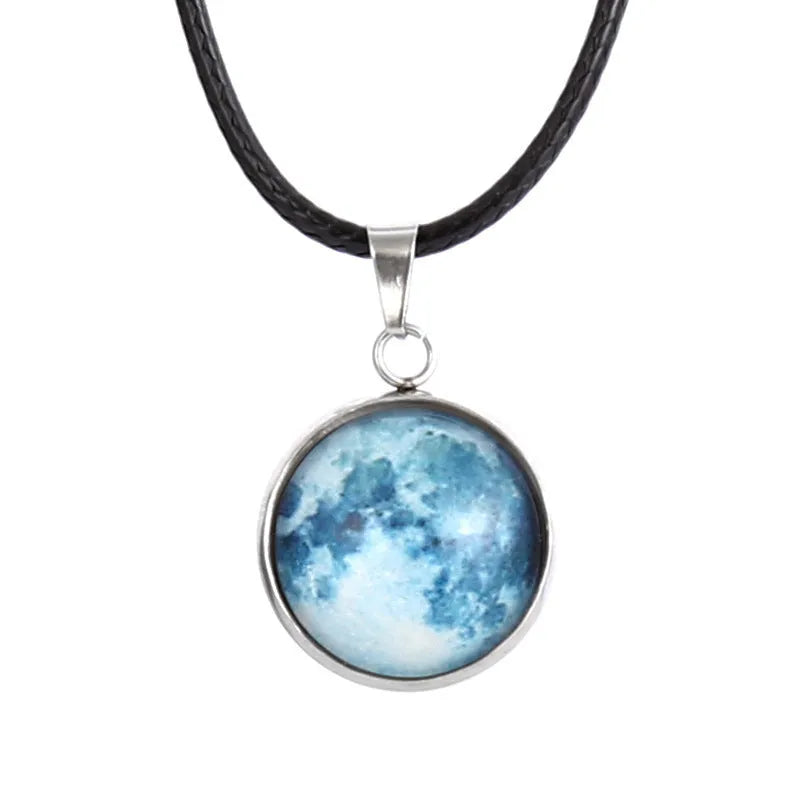 Luminous alloy unisex necklace with organic glass constellation pendant on adjustable glass chain.