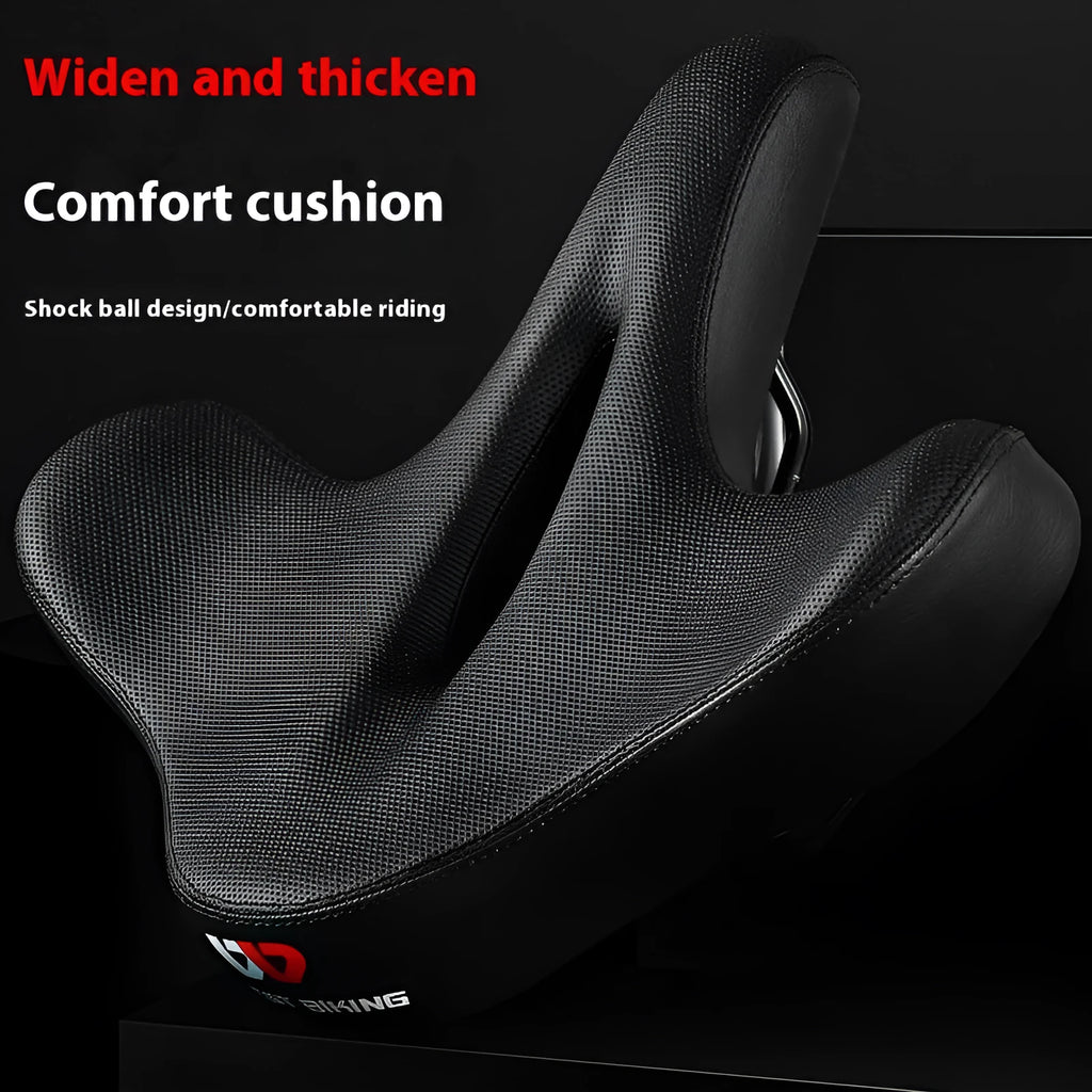 Black leather mountain bike saddle cushion with polyurethane foam padding