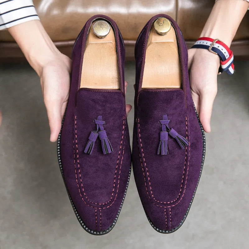 Men's suede matte fashion leather shoes in blue with flat heel and low tube design