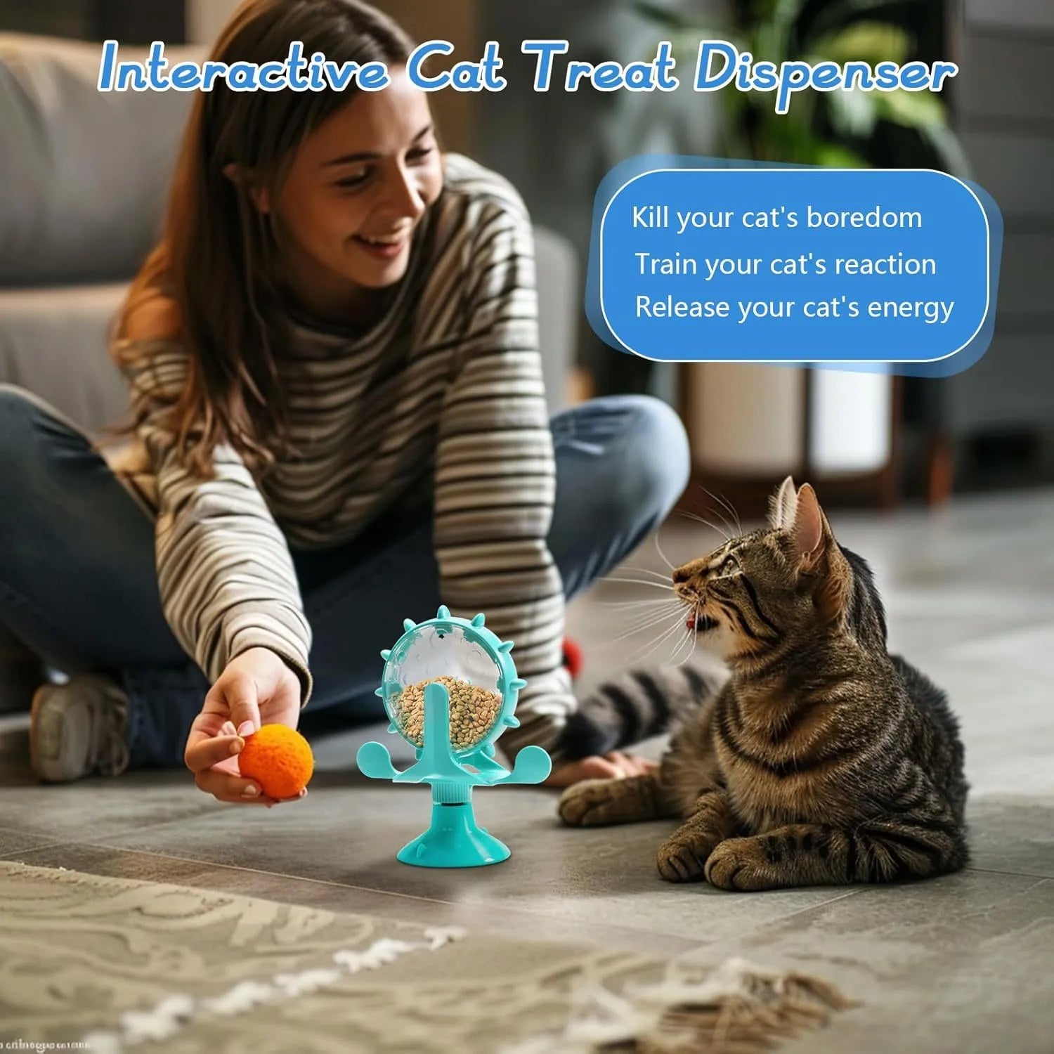 Interactive pet puzzle feeder toy with spinner and suction cup base in assorted colours