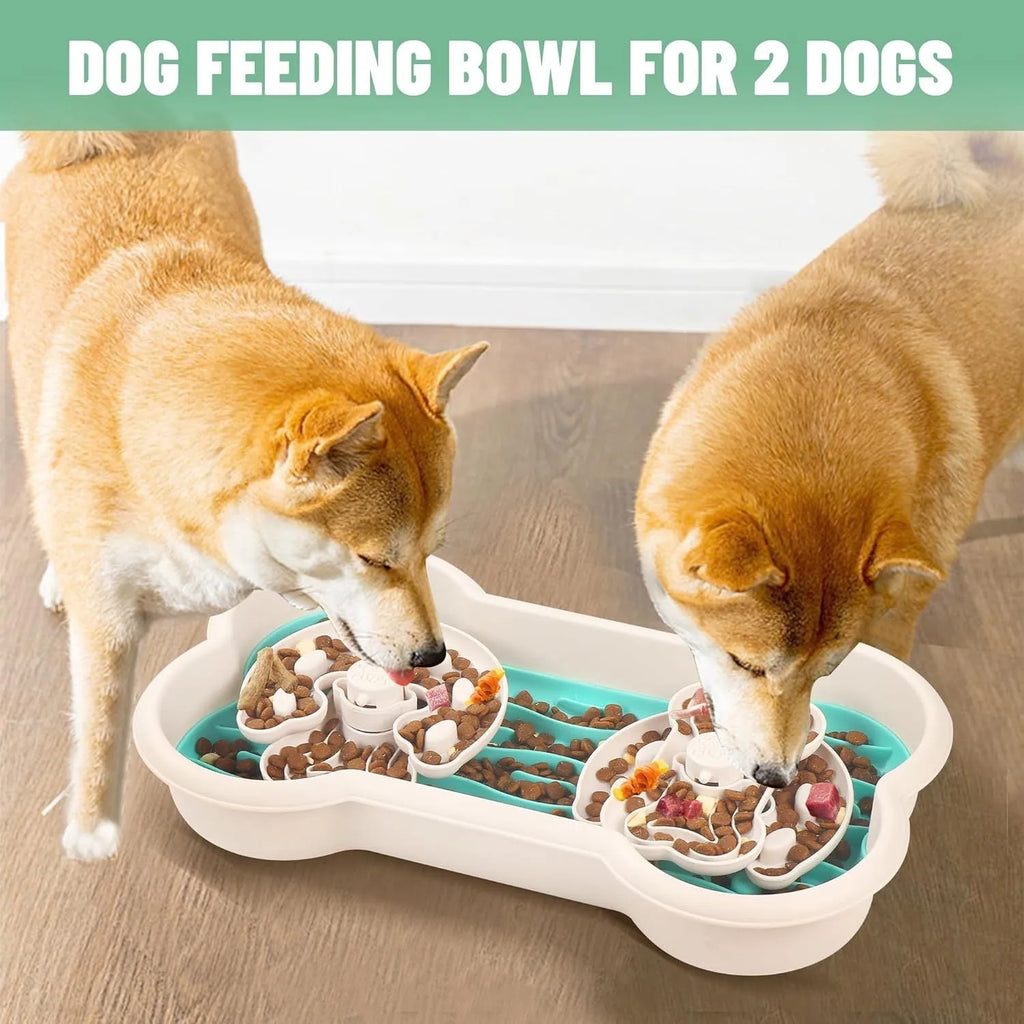 Large green slow feeder dog bowl with three separable puzzle trays for large breed dogs.