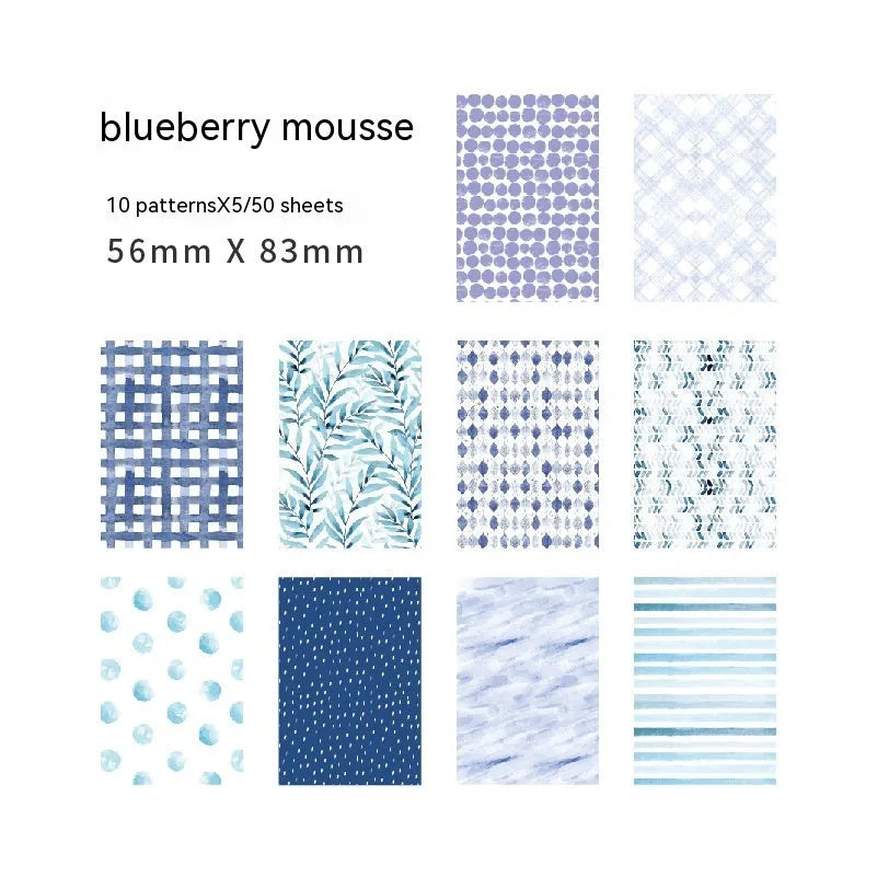 Retro collage note paper in ten pastel colours, each sheet 56mm by 83mm.