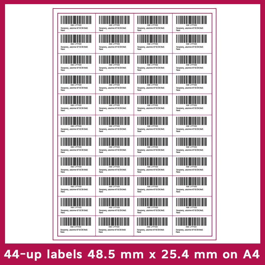 A4 paper FBA barcode labels showing ten different grid formats for printing