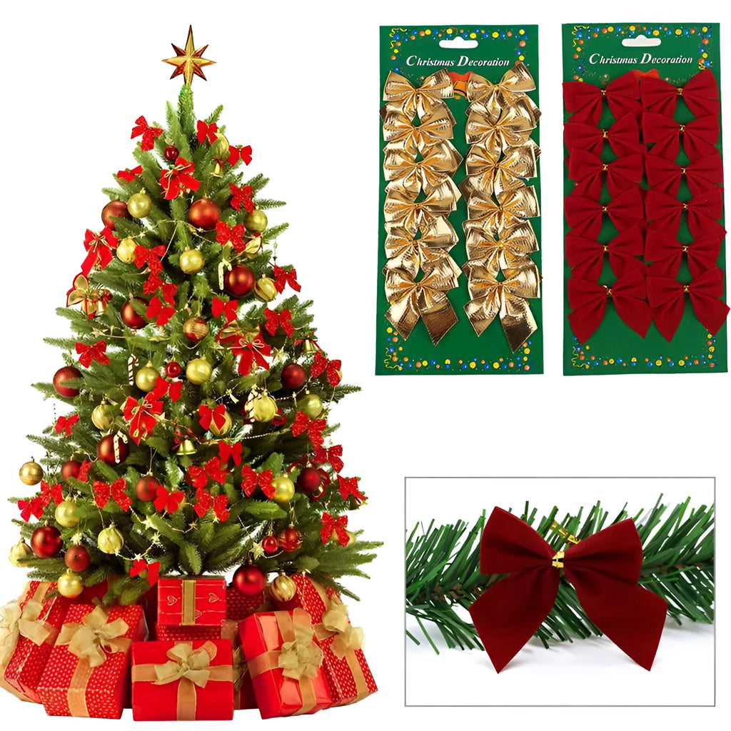 Red, gold, and silver 5 cm polyester Christmas decoration bows for gifts and tree ornaments.
