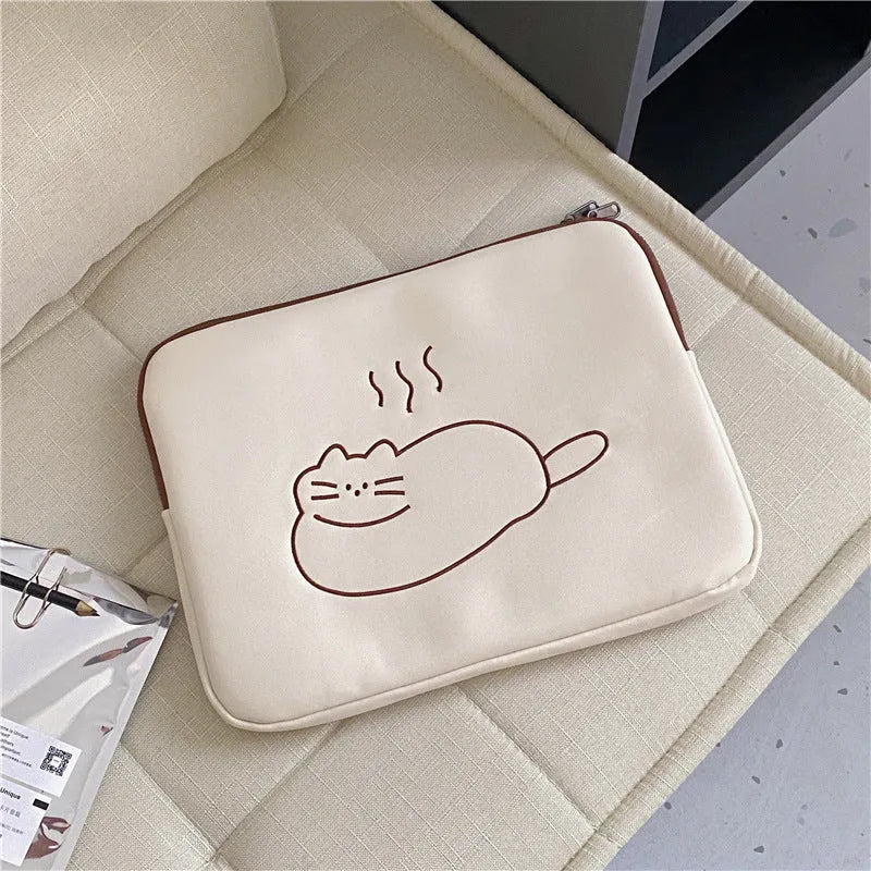 Embroidered animal design tablet protective sleeve with zipper closure in nylon material