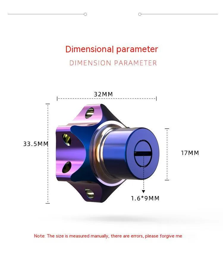 T6 aluminium motorcycle key head cover in hexagonal, pentagram, and plum blossom designs.
