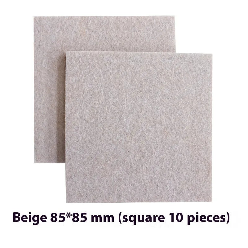 Beige plastic chair leg stoppers in round and square shapes with multiple size options