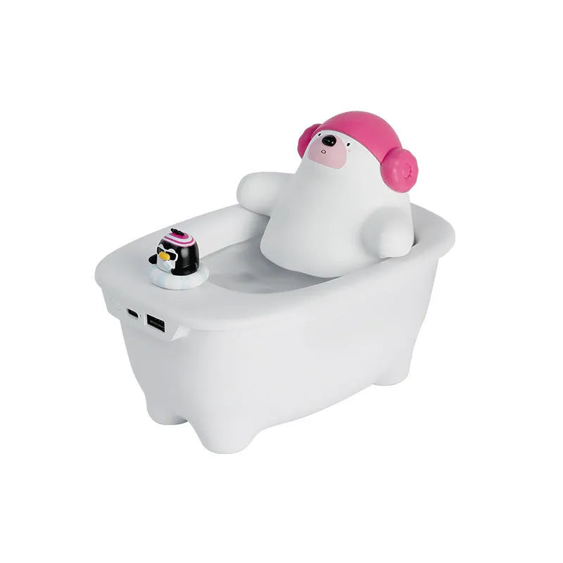White USB air humidifier with 550ml water tank and adjustable mist settings for desk use