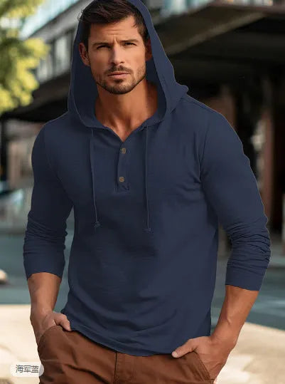 Cotton pullover hoodie in dark blue colour with European and American sizing