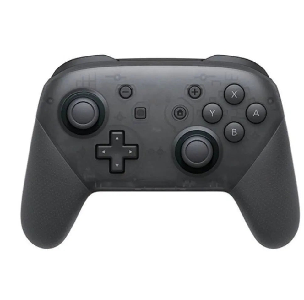 Black wireless Nintendo Switch Pro controller with analogue sticks, action buttons, and D-pad