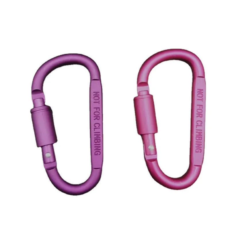 D-type aluminium locking carabiner measuring 8cm in multiple colour options