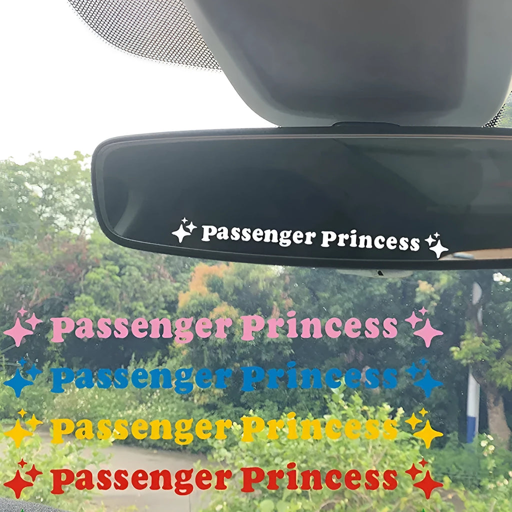 12.5 cm circular Passenger Princess decorative sticker for car rearview mirrors in reflective colours.