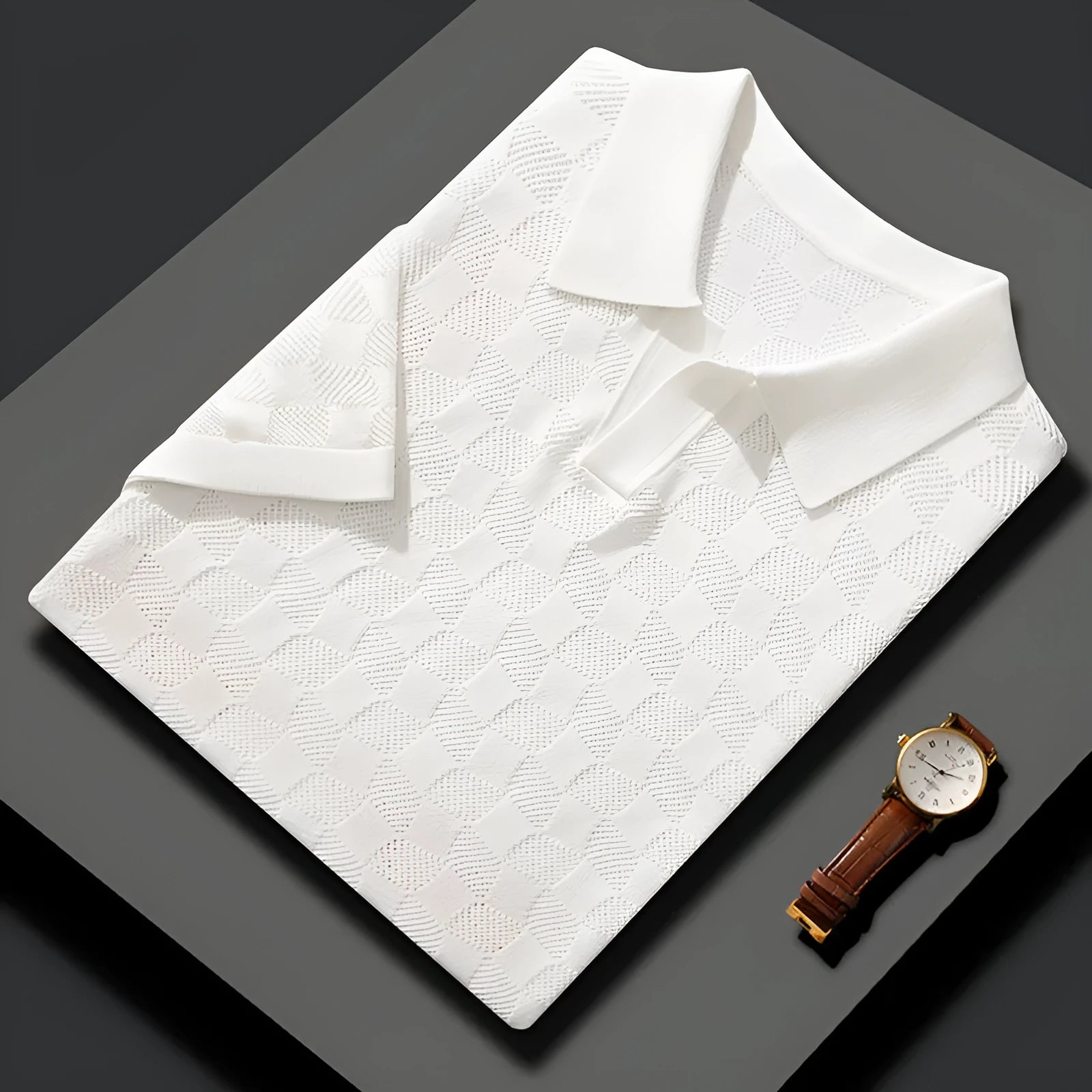Men's mulberry silk short sleeve sweater with lapels in solid colour for business casual wear