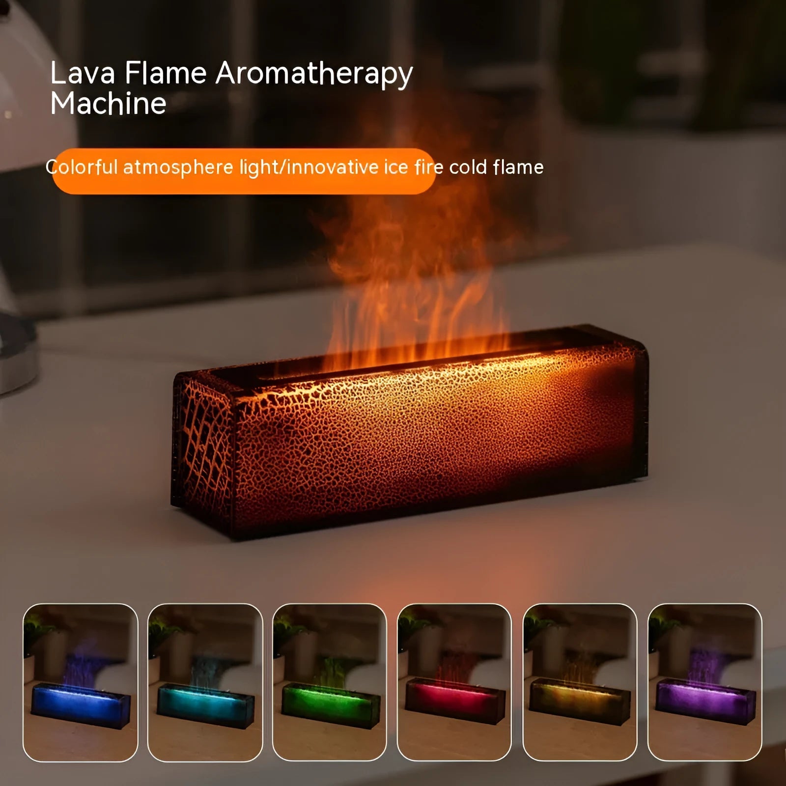 Square creative lava flame design desktop humidifier and aroma diffuser with USB plug