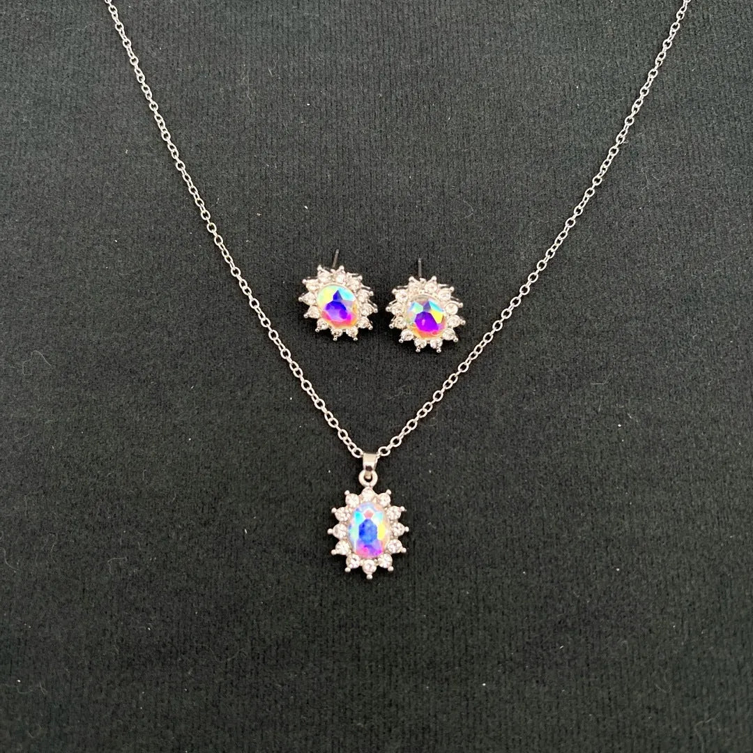 Sunflower zircon ear stud and necklace set in electroplated alloy jewellery with regular chain