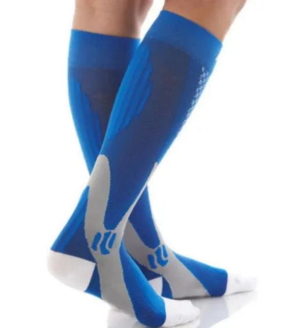 Black graduated compression socks with athletic fit for men and women, shown laid flat.