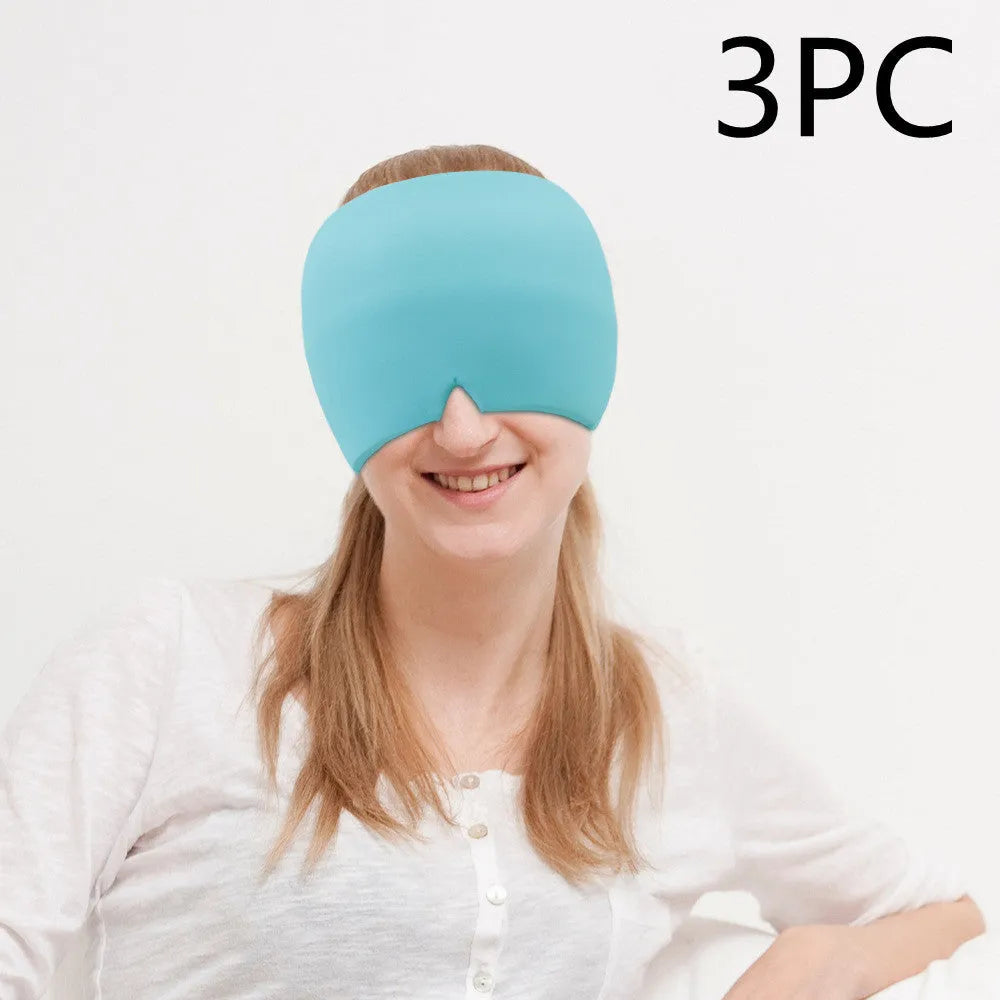 Black elastic cloth gel eye mask for headache relief with adjustable headband