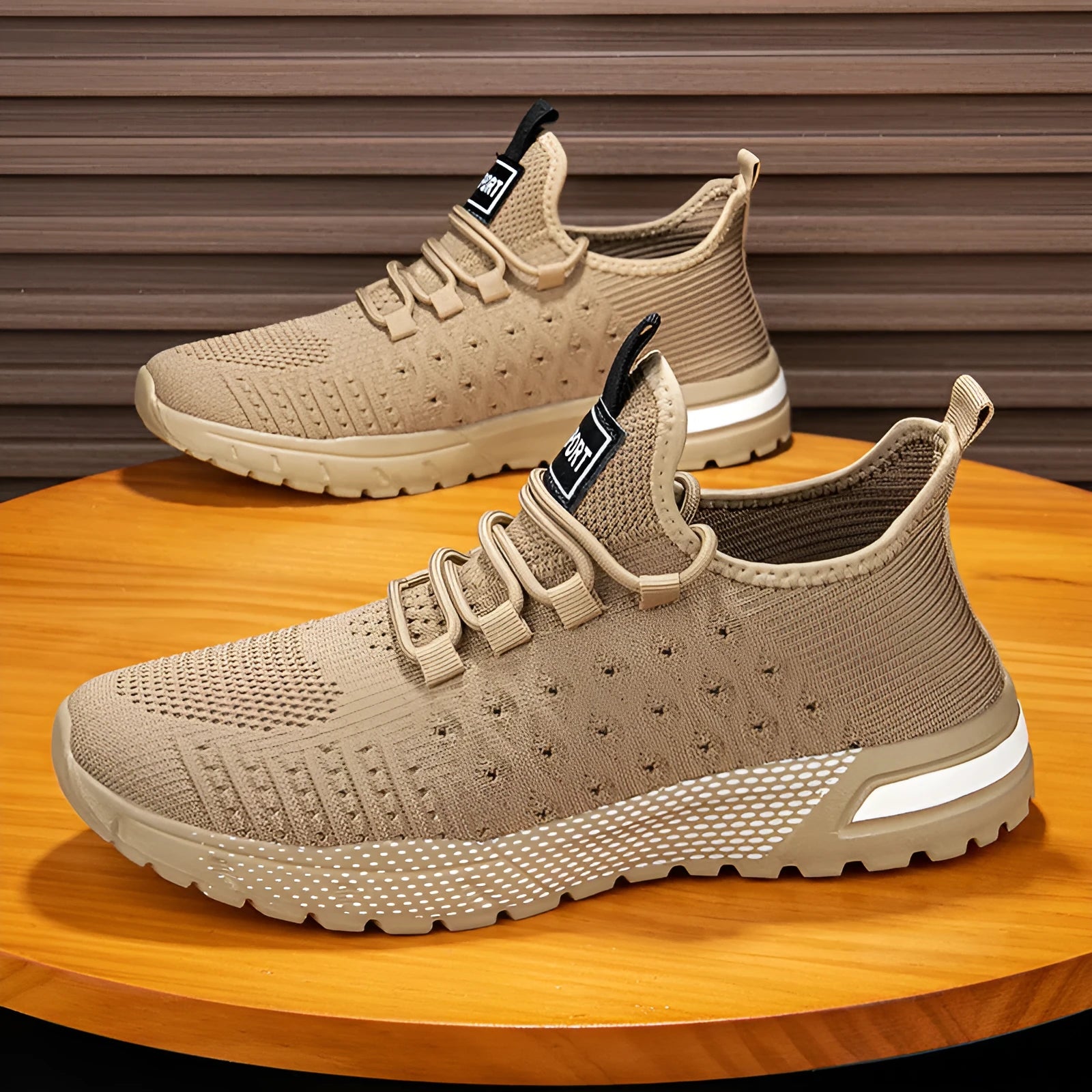 Men's mesh casual shoes in Army Green colour showing simple solid design